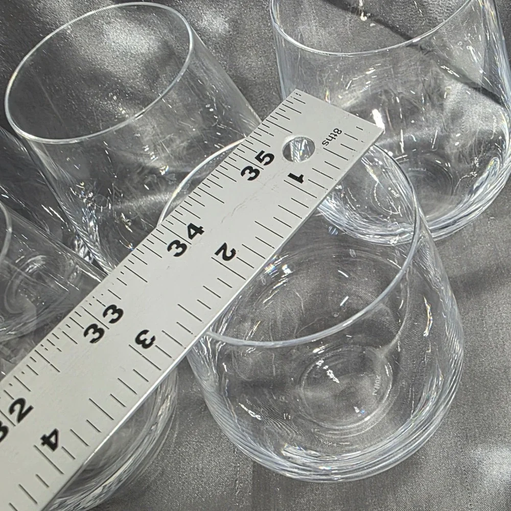 Lenox Stemless Wine Glasses Set of 5 Clear Glass Barware Crystal Etched Logo